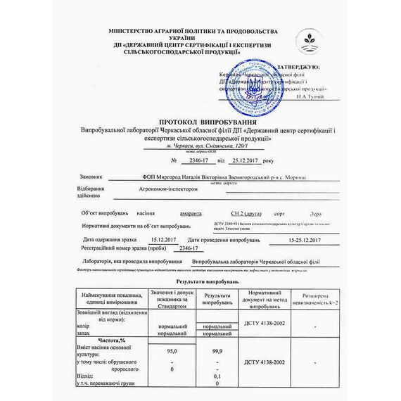 Насіння Амаранту сорту Лера на мікрогрін